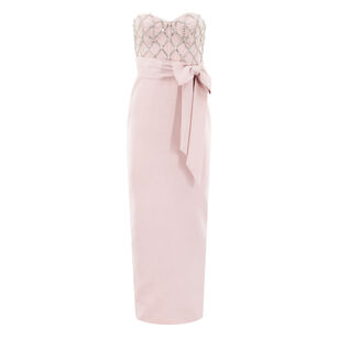 Strapless Embellished Crepe Gown With Bow