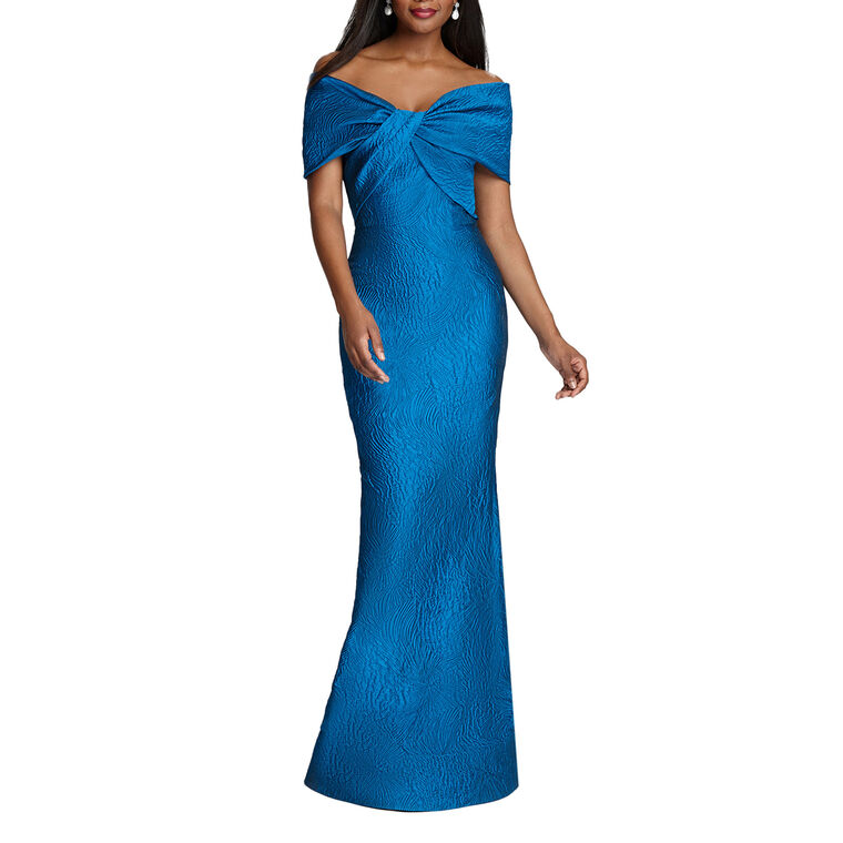 Jacquard Twist Bodice Off Shoulder Gown image number null