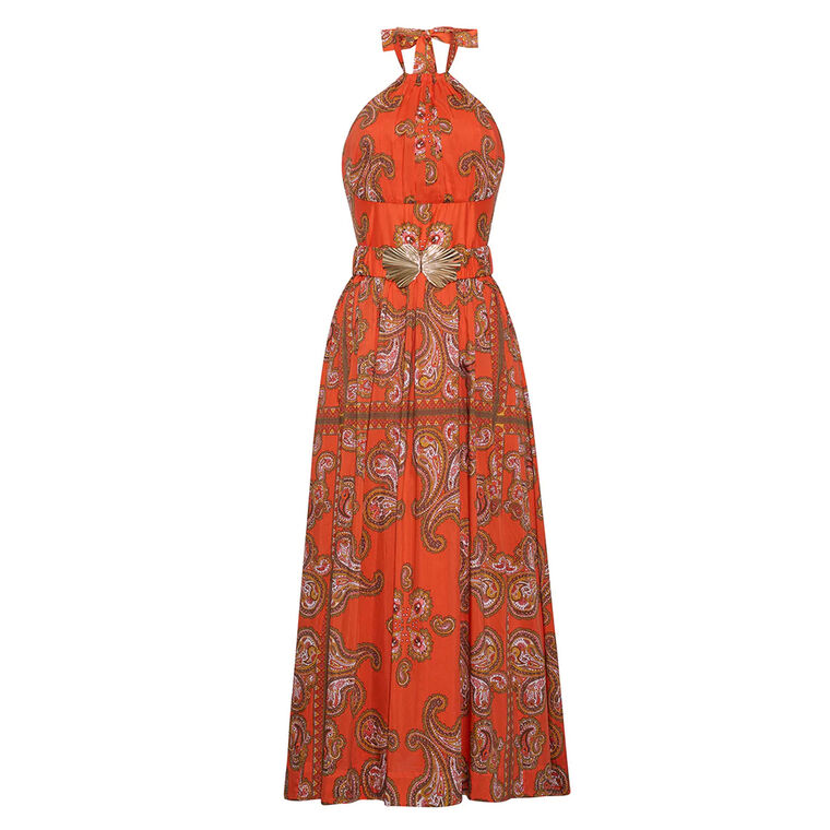 Dena Sleeveless Halterneck Belted Midi Dress image number null