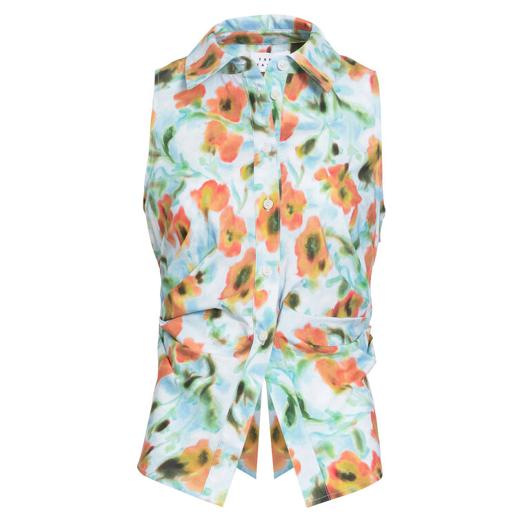 Hannah Sleeveless Collared Cinched Waist Top image number null