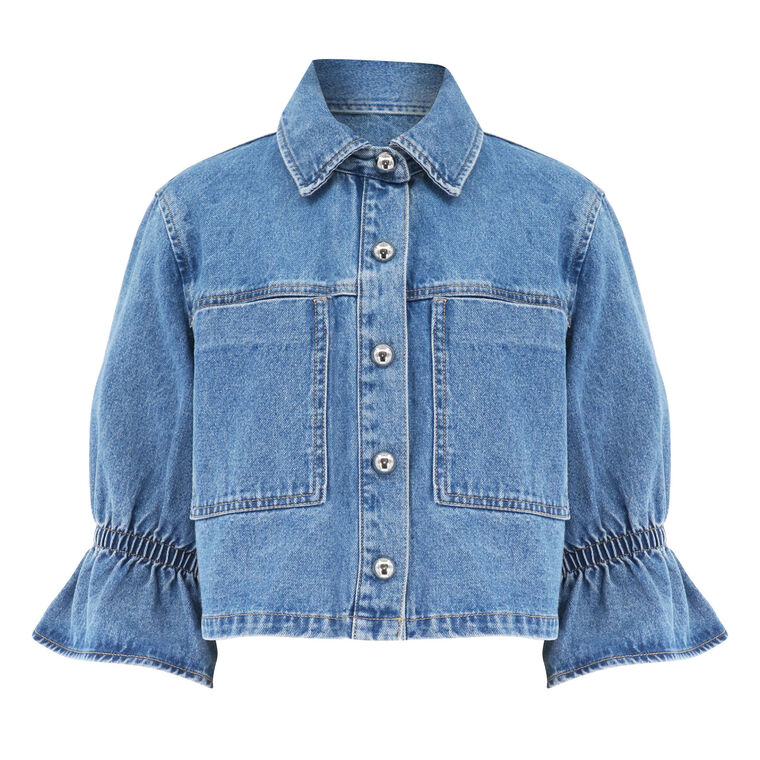 Carolina Ruffle Sleeve Denim Jacket image number null