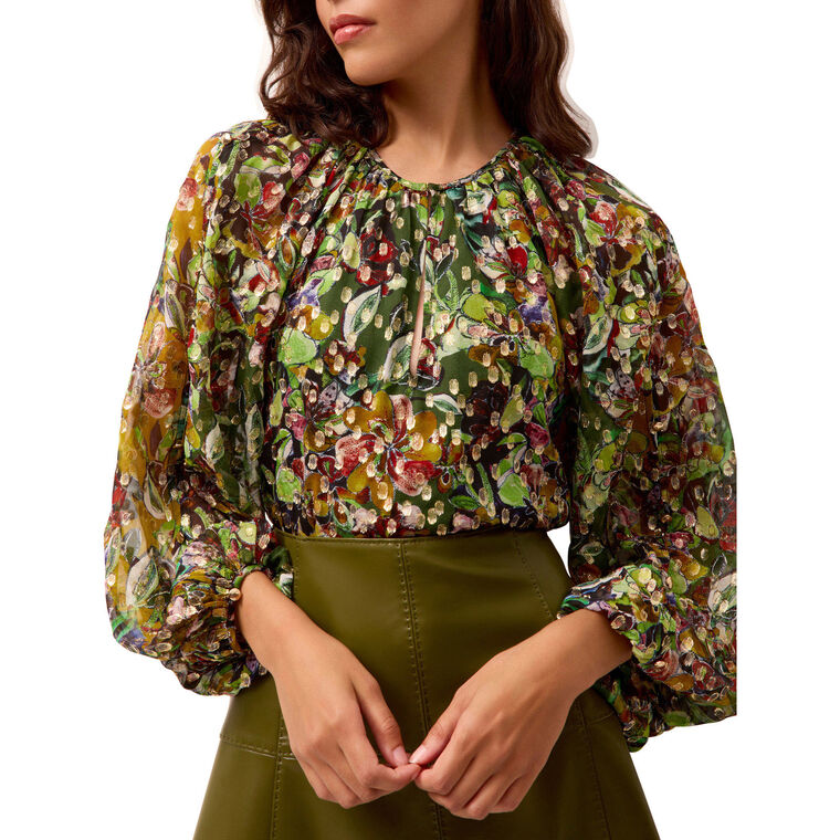 Arabella Long Sleeve Metallic Jacquard Top image number null