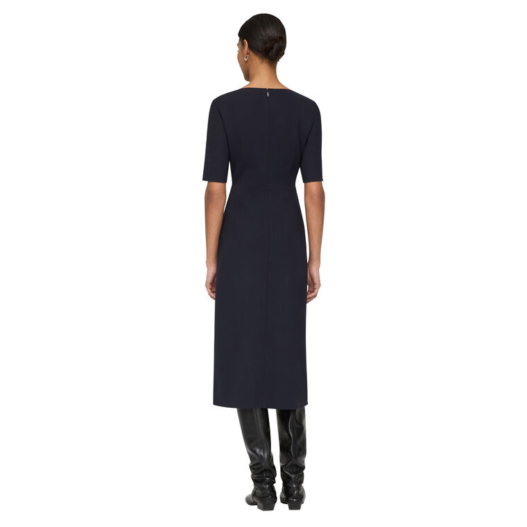 Responsible Wool Double Face Faux Wrap A-Line Midi Dress image number null