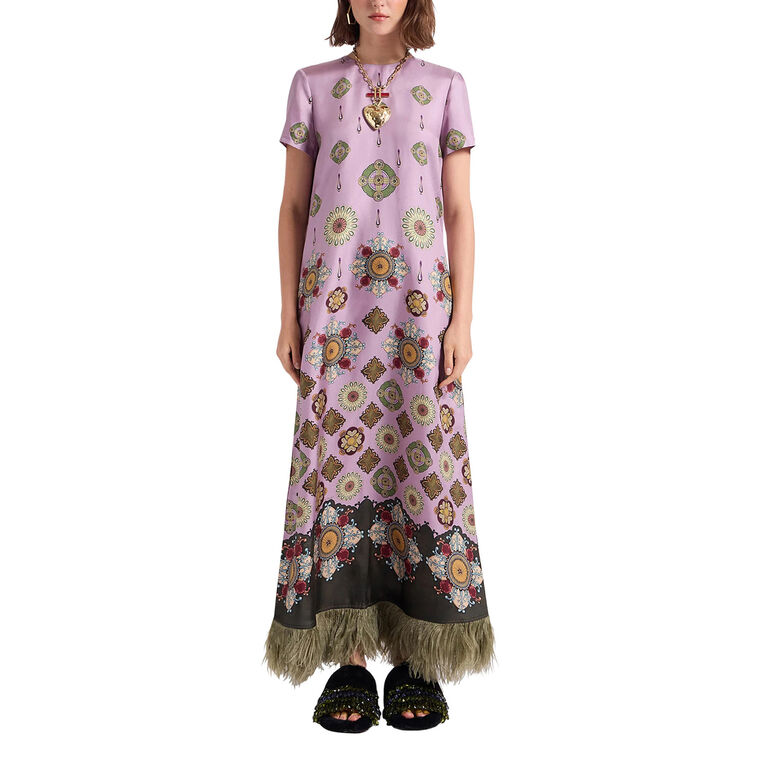 Short Sleeve Maxi Swing Dress With Feathers image number null