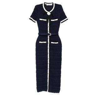 Short Sleeve Pointelle Knit Belted Midi Dress