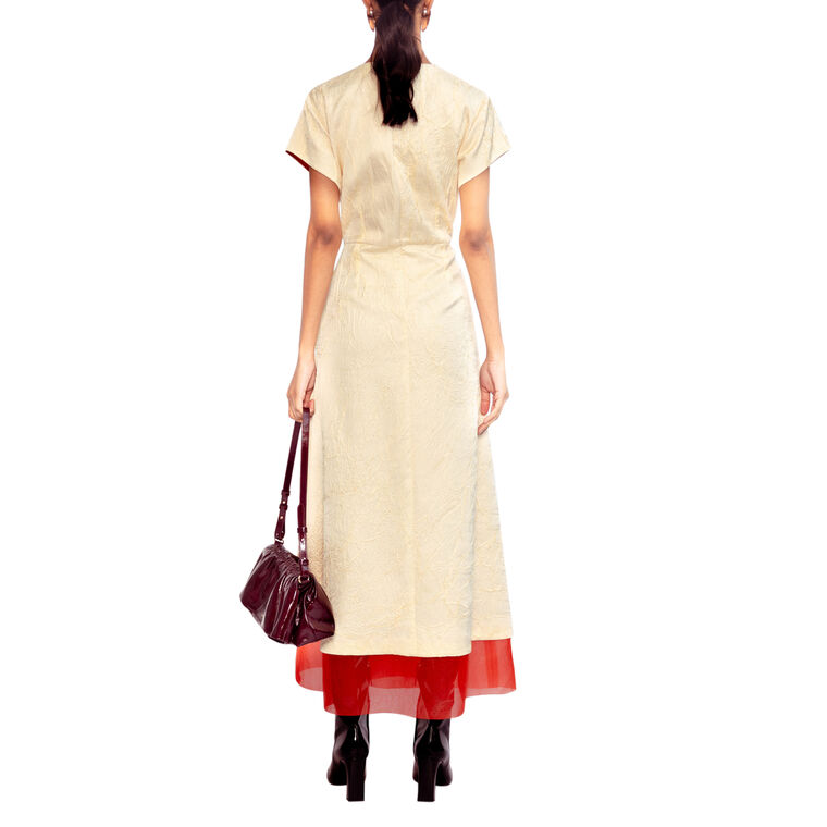 Ayrin Short Sleeve Midi Dress With Organza Hem image number null
