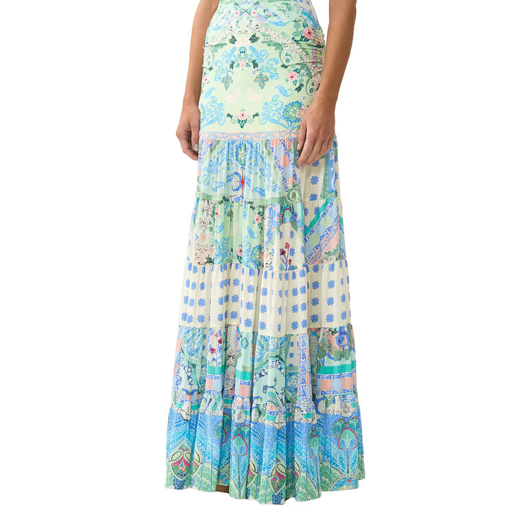 Jersey Spliced Tiered Maxi Skirt image number null