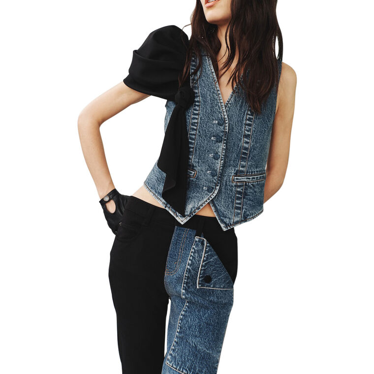 Paula Denim Vest With Crepe Bustle image number null
