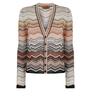 Long Sleeve Button-Front Cardigan With Metallic Fibers