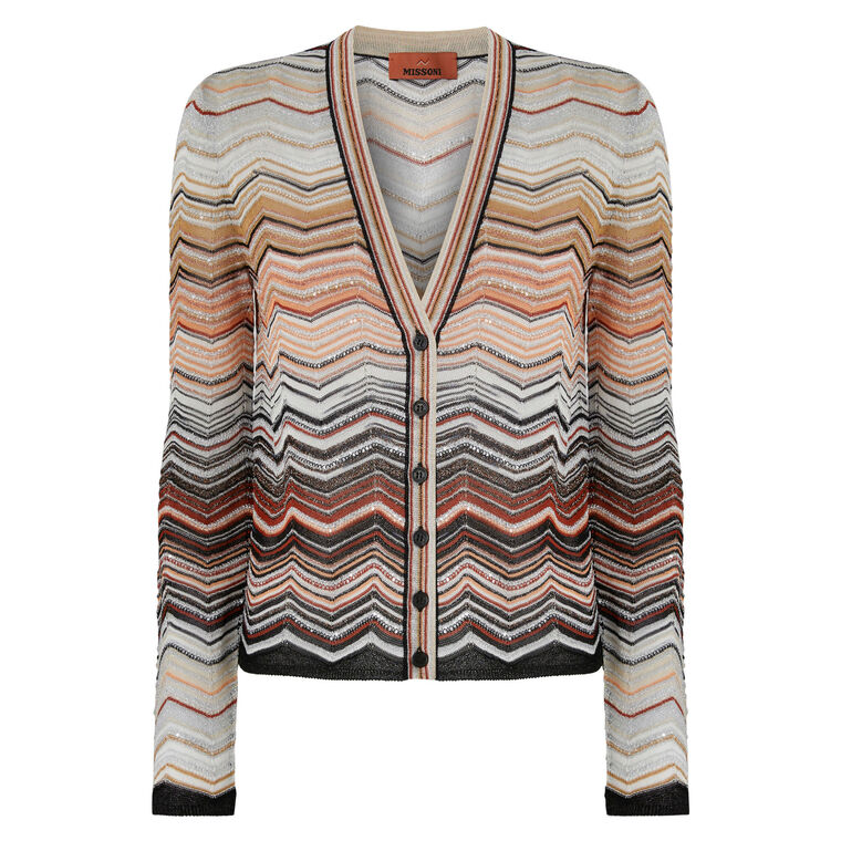 Long Sleeve Button-Front Cardigan With Metallic Fibers image number null