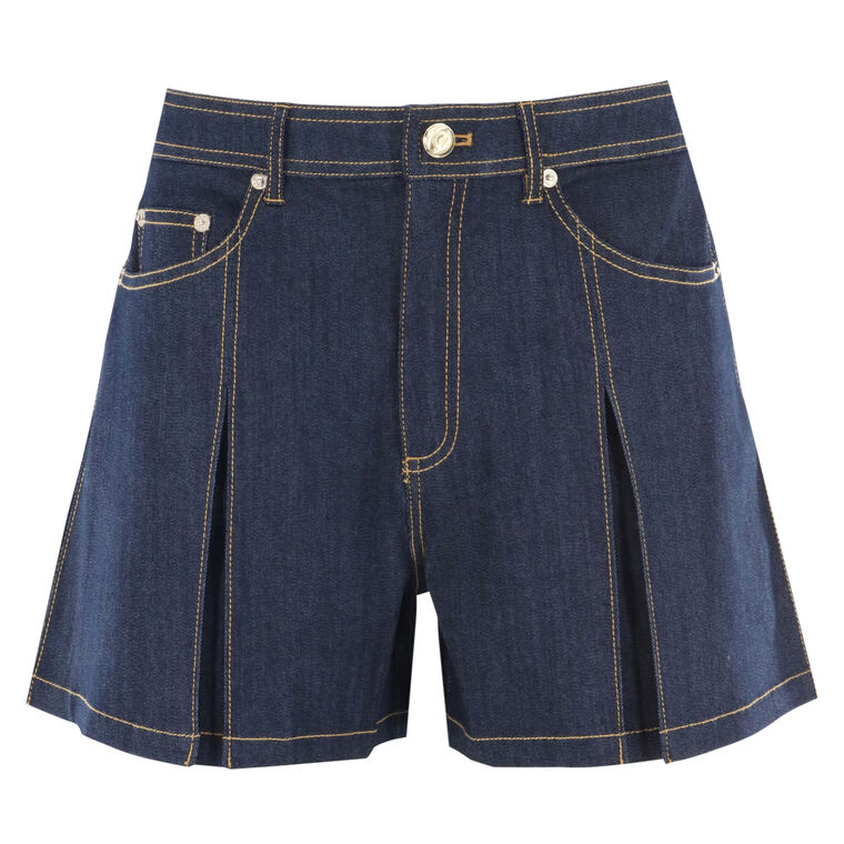 Desi Pleated Denim Shorts image number null