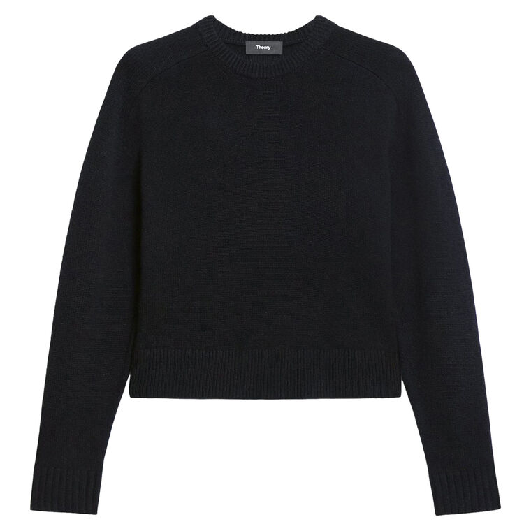 Long Sleeve Cropped Crew Neck Cashmere Sweater image number null