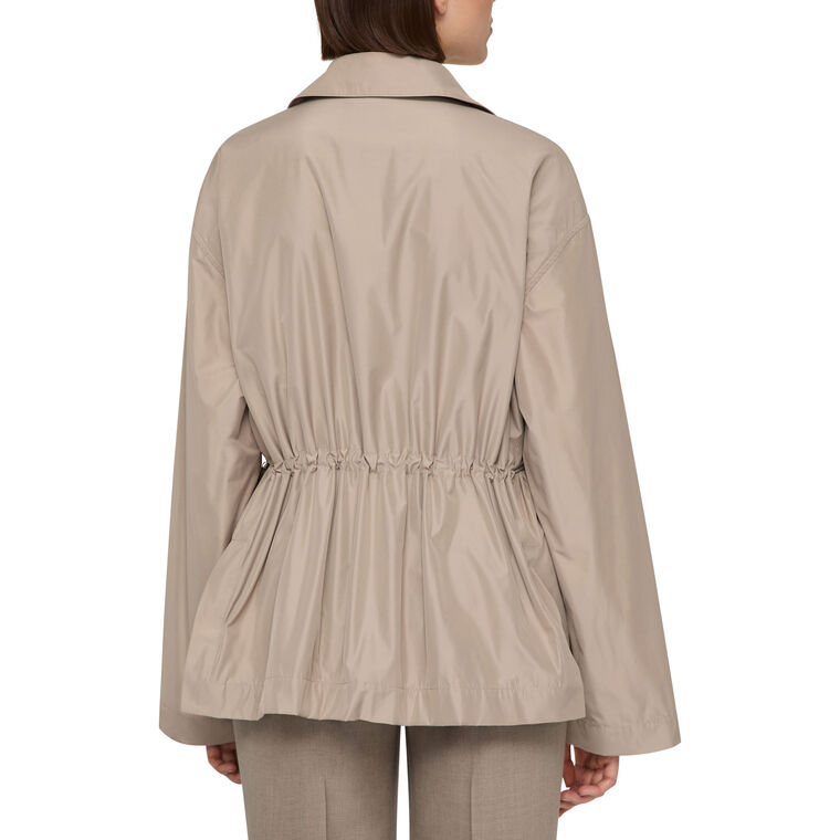 Tech Twill Gathered Waist Snap Front Oversized Jacket image number null