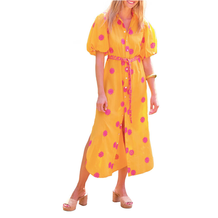 Madeline Blouson Sleeve Belted Maxi Dress With Bright Flower Embroidery image number null