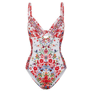 Knot Front Panelled One Piece Swimsuit