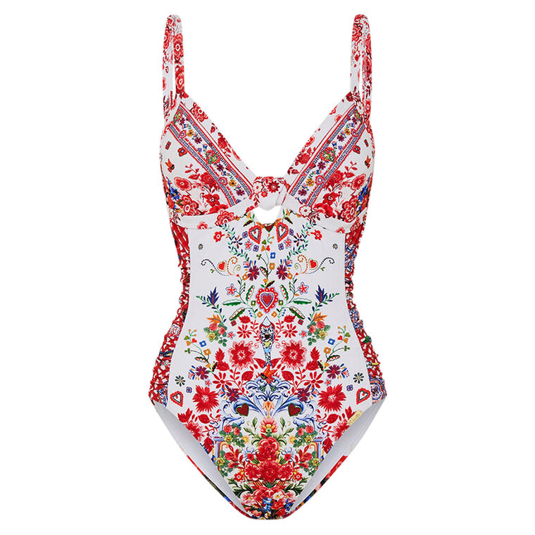Knot Front Panelled One Piece Swimsuit image number null
