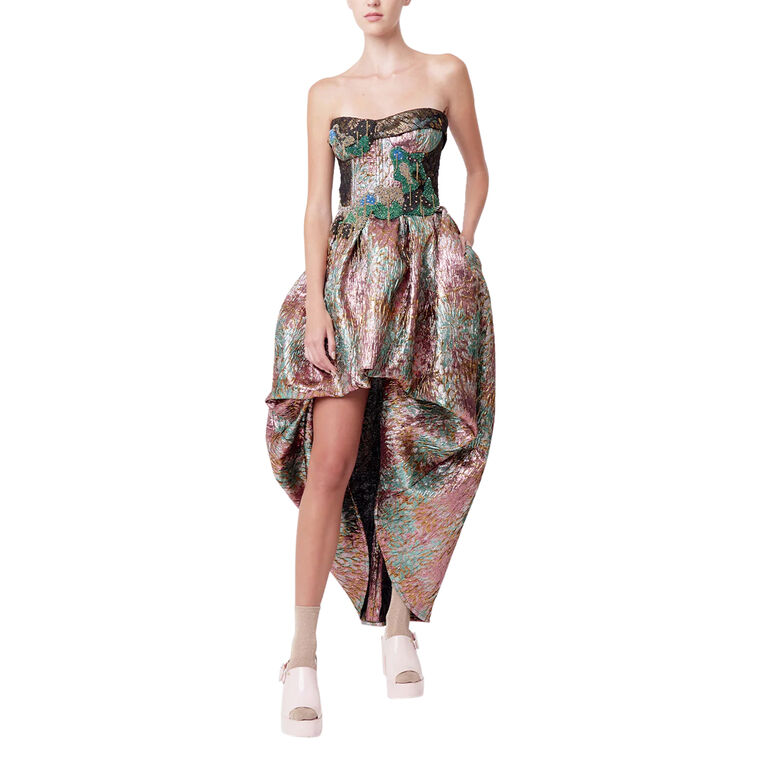 Elowen Strapless Bustier Jaquard Midi Dress image number null