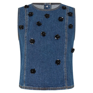 Madine Sleeveless Denim Sequin Flower Top