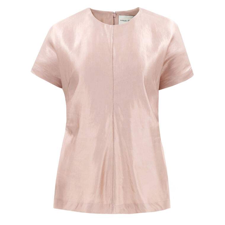 Pero Linen And Silk Satin Fitted Short Sleeve Blouse image number null