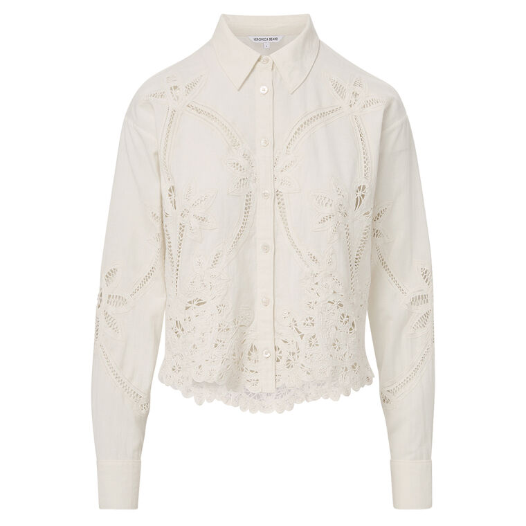 Aderes Long Sleeve Eyelet Button-Down Shirt image number null
