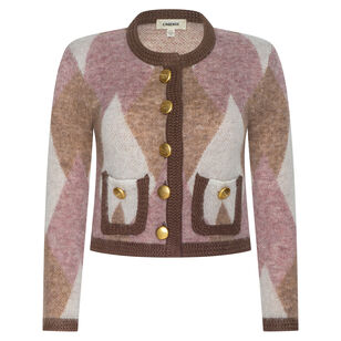 Siobahn Long Sleeve Fuzzy Argyle Cardigan