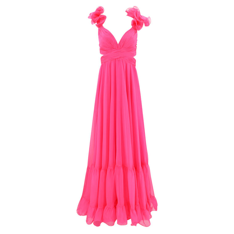 Ruffle Tiered Cut-Out Chiffon Gown image number null