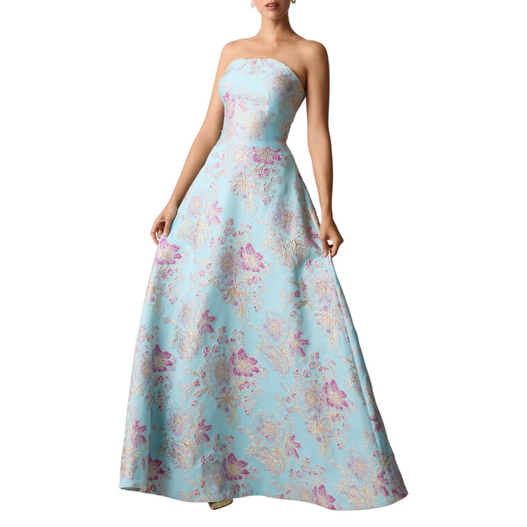 Sleeveless Metallic Multi Jacquard Gown image number null