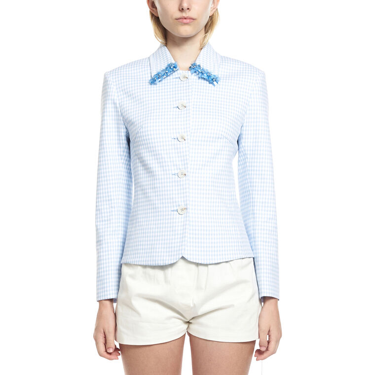Blue Gingham Fitted Jacket image number null