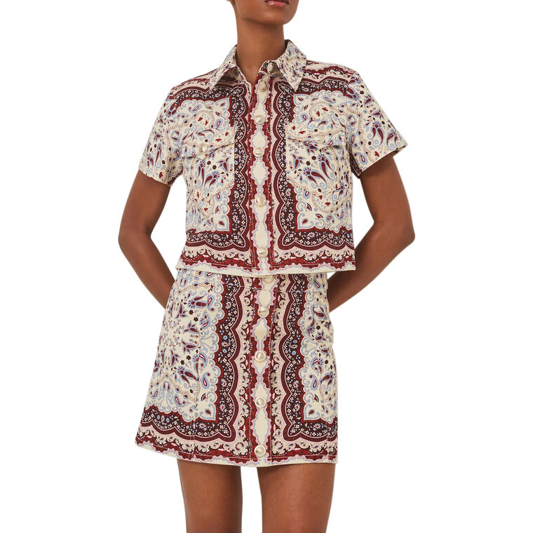 Paro Short Sleeve Cropped Button Down Shirt image number null