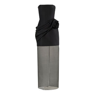 Strapless Draped Gown With Sheer Organza Skirt