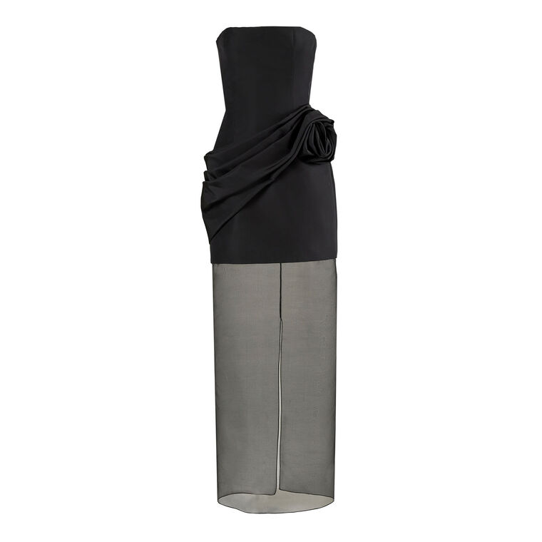 Strapless Draped Gown With Sheer Organza Skirt image number null