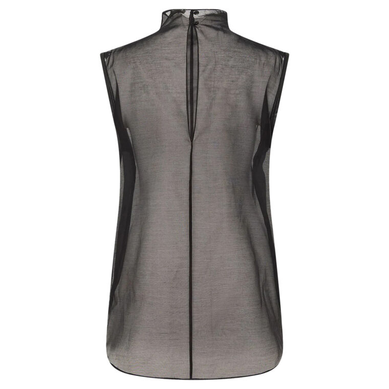 Sheer Silk Leather Trim Sleeveless Top image number null