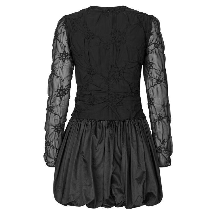 Long Sleeve Smocked Balloon Short Dress image number null