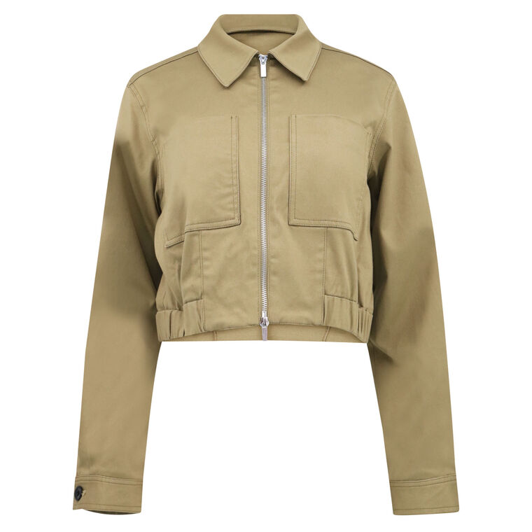 Cotton-Twill Cropped Bomber Jacket image number null