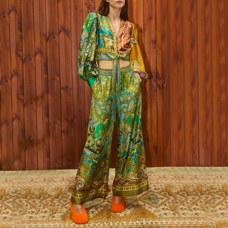 Clemenza Spliced Crop Silk Blouse image number null