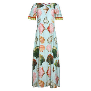 Casey Short Sleeve Shell Print Fit And Flare Midi Dress