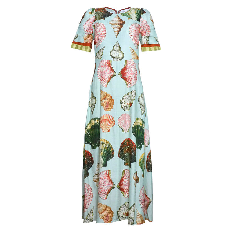 Casey Short Sleeve Shell Print Fit And Flare Midi Dress image number null