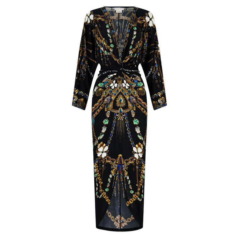 Long Sleeve Split Front Twist Midi Dress image number null