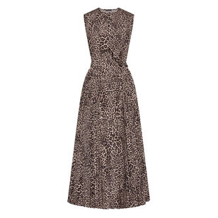Stella Sleeveless Leopard Print Pleated Midi Dress