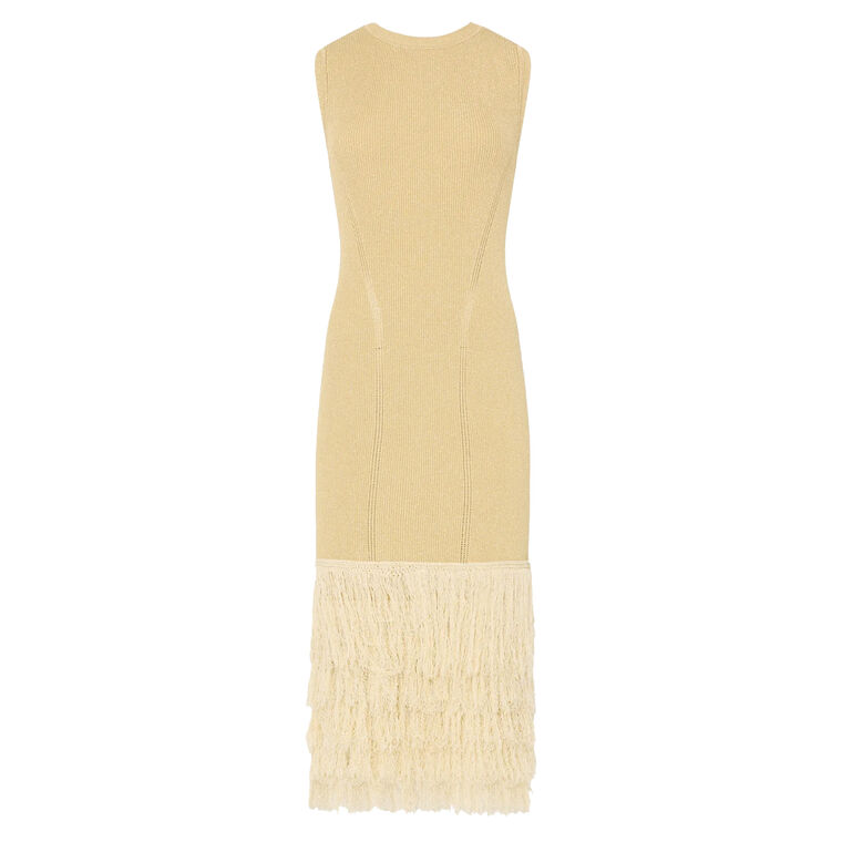 Raz Metallic Fringe Ribbed Knit Sleeveless Midi Dress image number null