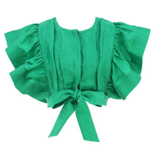 Varenna Ruffle Sleeve Tie-Front Cropped Top