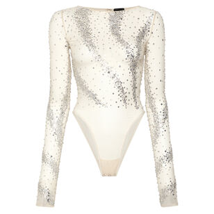 Rhinestone Swirl Long Sleeve Boatneck Bodysuit