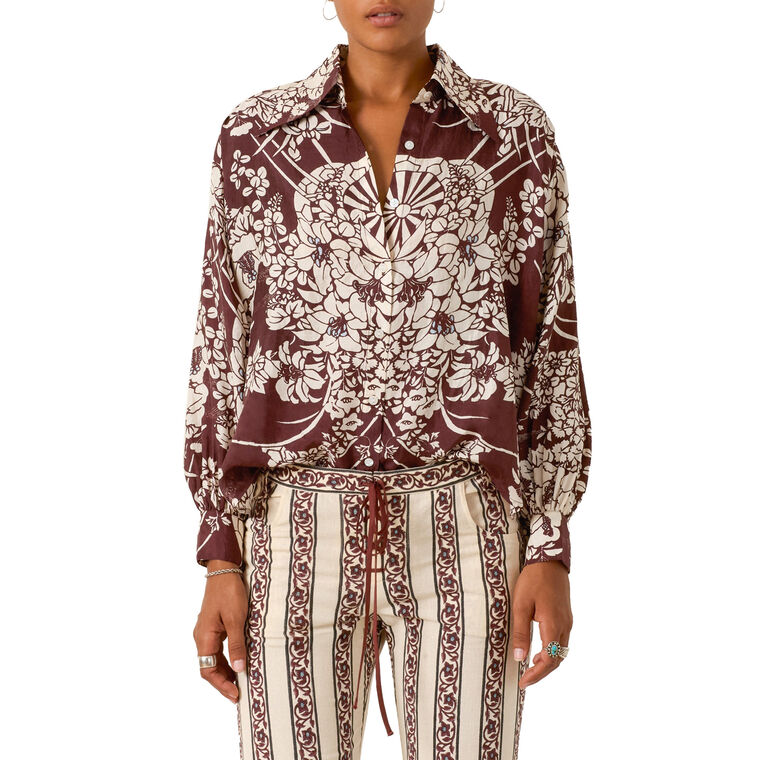 Emery Auburn Spoke Long Sleeve Silk Shirt image number null