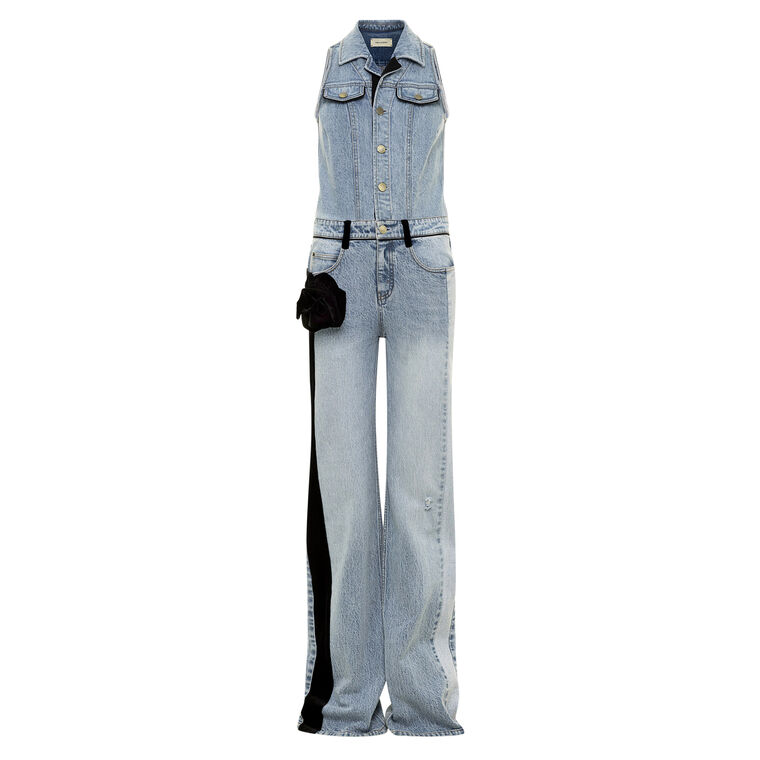 Hiro Velvet-Flower Sleeveless Straight-Leg Jumpsuit image number null