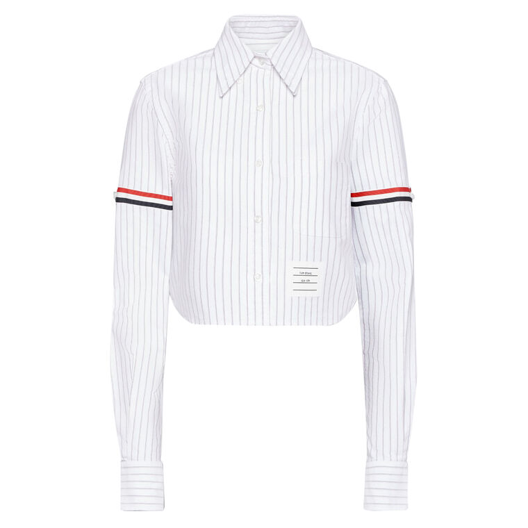 Long Sleeve Cropped Button Down Point Collar Oxford Shirt image number null