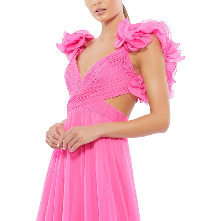 Ruffle Tiered Cut-Out Chiffon Gown image number null