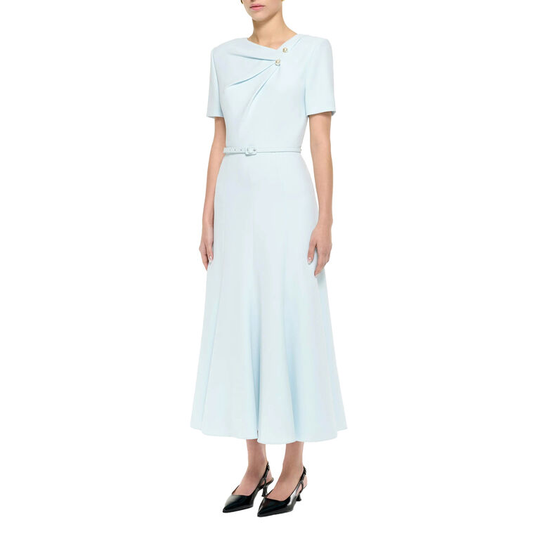 Short Sleeve Heavy Cady Tri-Fold Belted Midi Dress image number null