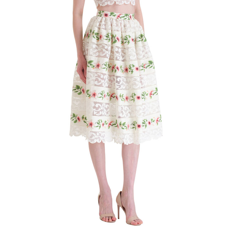 Chine Hibiscus Stripes Cotton-Blend Midi Skirt image number null