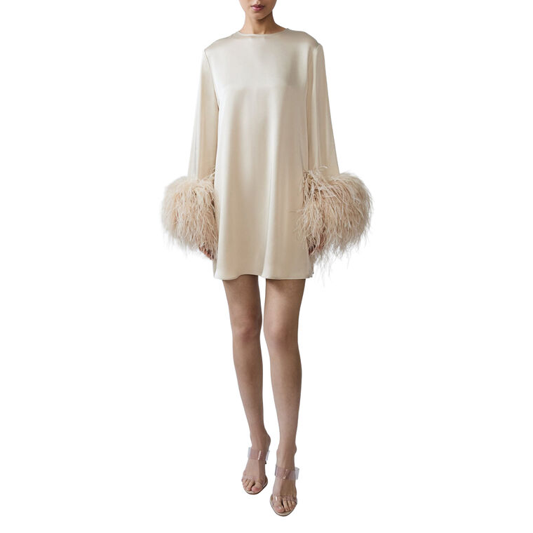 Satin Dress With Feathers image number null