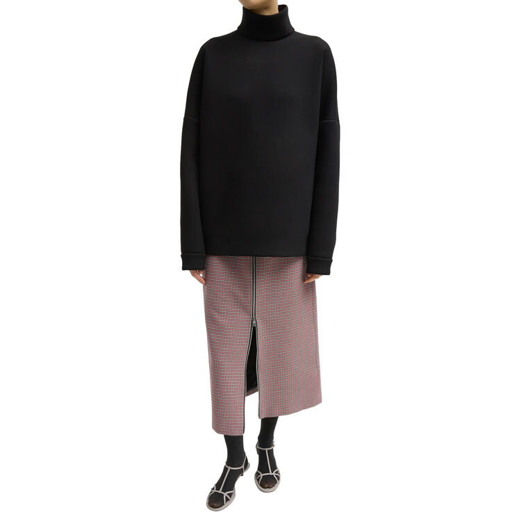 Structured Viscose Knit High Neck Dolman Sleeve Top image number null